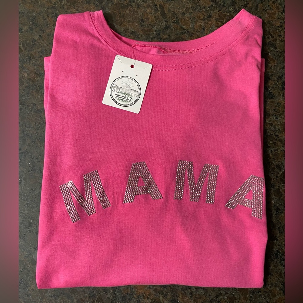 Farm Wife & Co MAMA T-Shirt Rose Rhinestone Cotton‎ Blend Size Small